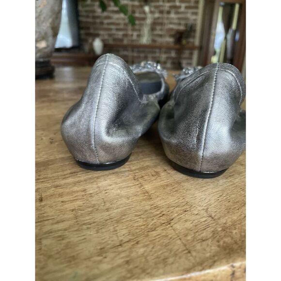 Vera Wang Embellished Silver Leather Peep Toe Ballet Flats 7.5 M Vero Cuoio - Picture 4 of 7